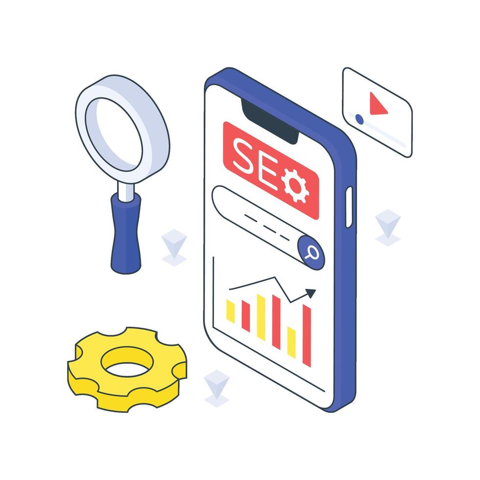 Mobile Seo isometric Colored illustration vector
