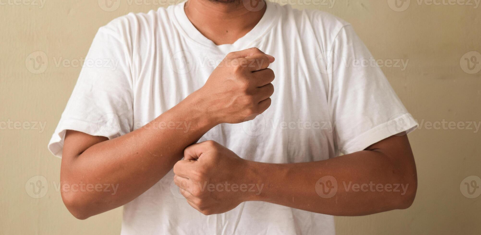 Young man happy working as a sign language interpreter photo