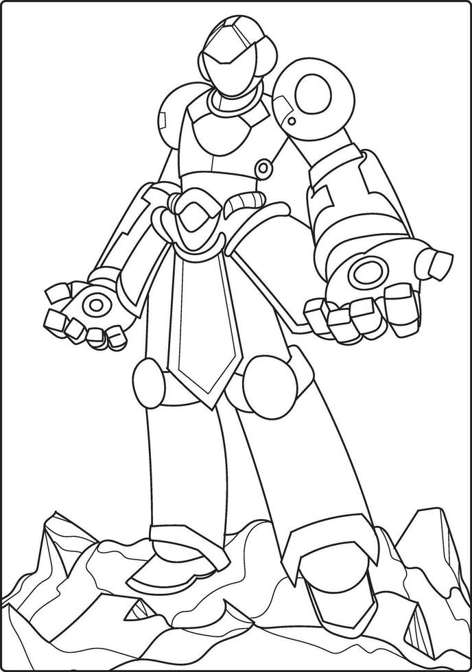 A heroic space robot battling meteor showers to save a space colony under a vast starry sky. vector