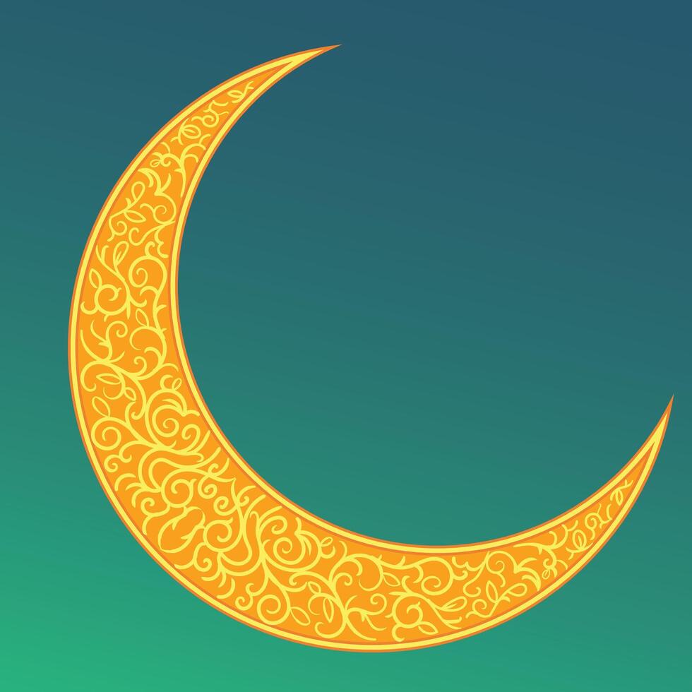 Elegant crescent moon illustration with intricate ornaments, symbolizing the beauty and spirituality of Ramadan. vector