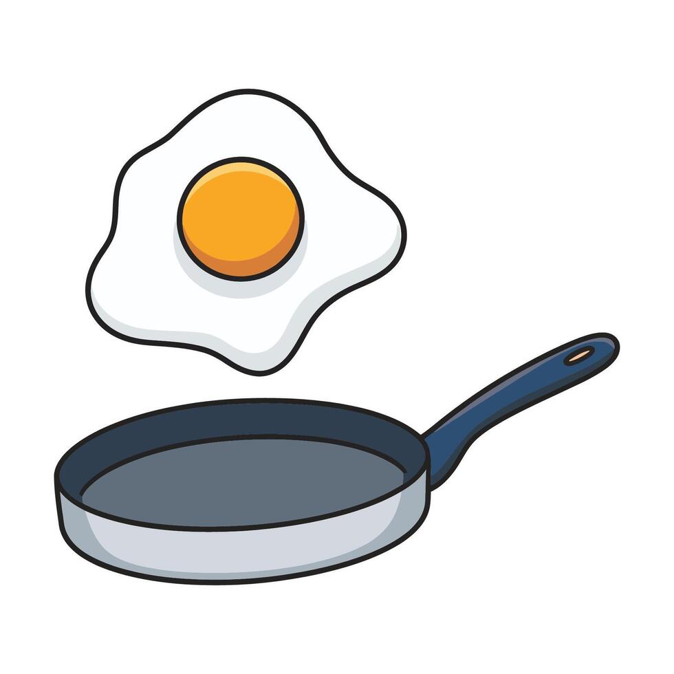 Fried egg in a pan, cartoon style illustration for food concept vector