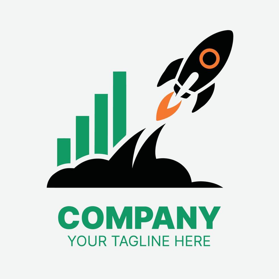 Successful Company Logo with Rising Graph and Rocket, Representing Growth vector