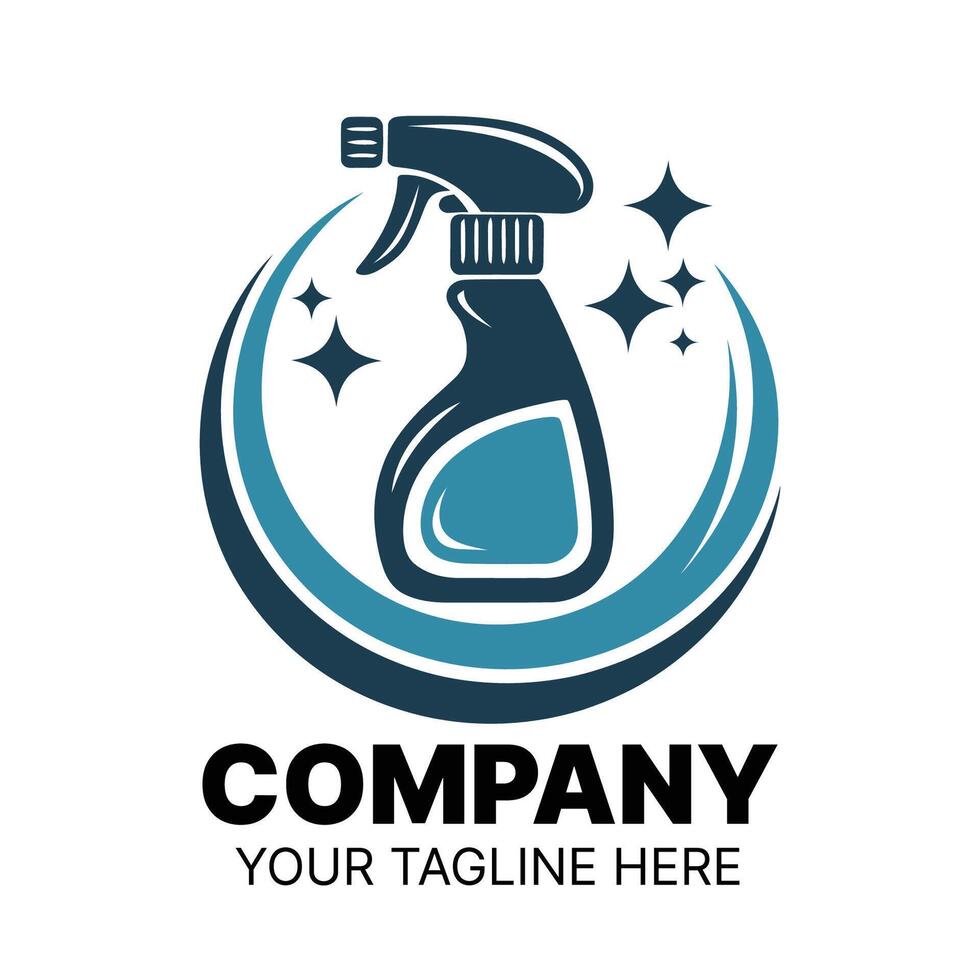 Modern Cleaning Company Logo Featuring Spray Bottle and Stars vector