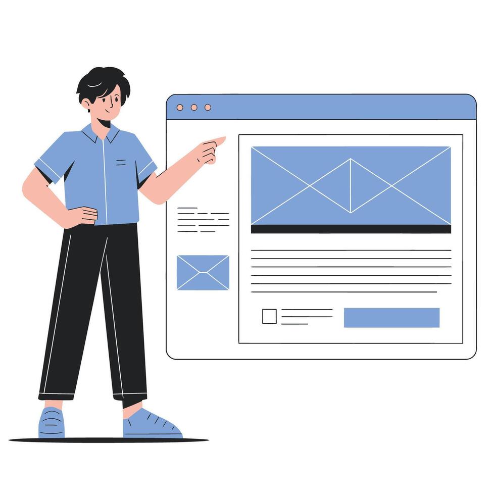 Person Demonstrating Website Design Elements vector