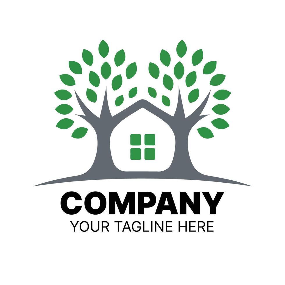 Eco-Friendly Home Logo Design Featuring Two Trees and a House vector
