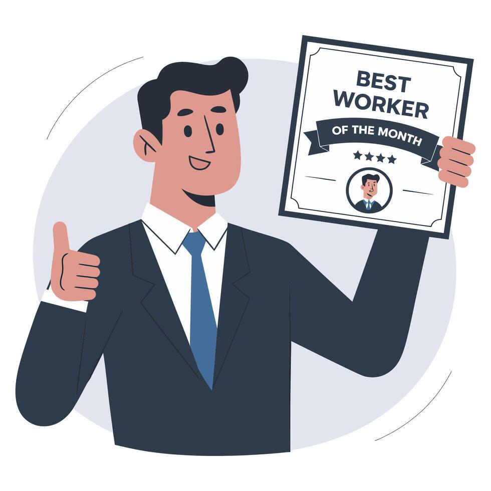 Happy Businessman Receiving Best Worker of the Month Award vector