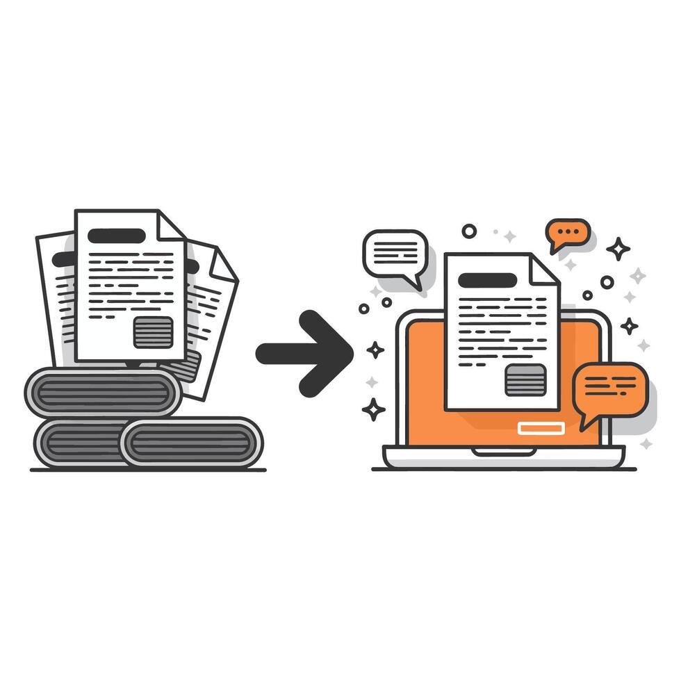 Digital Transformation of Documents From Paper to Online Format vector