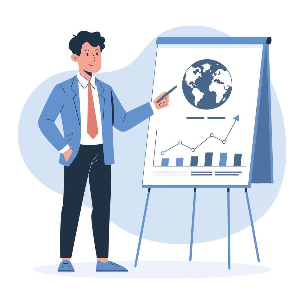 Businessman Presenting Global Data on a Flip Chart vector