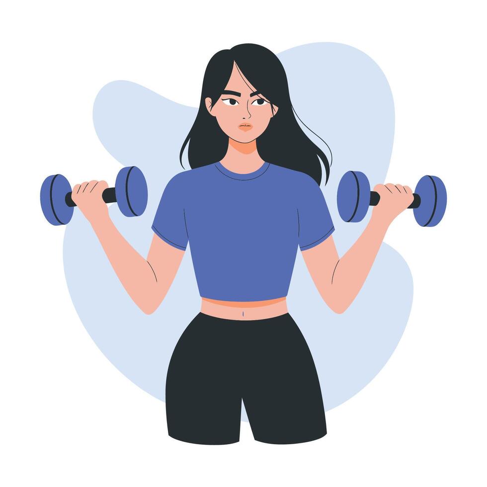 Woman Lifting Dumbbells, Stylish Fitness Illustration vector