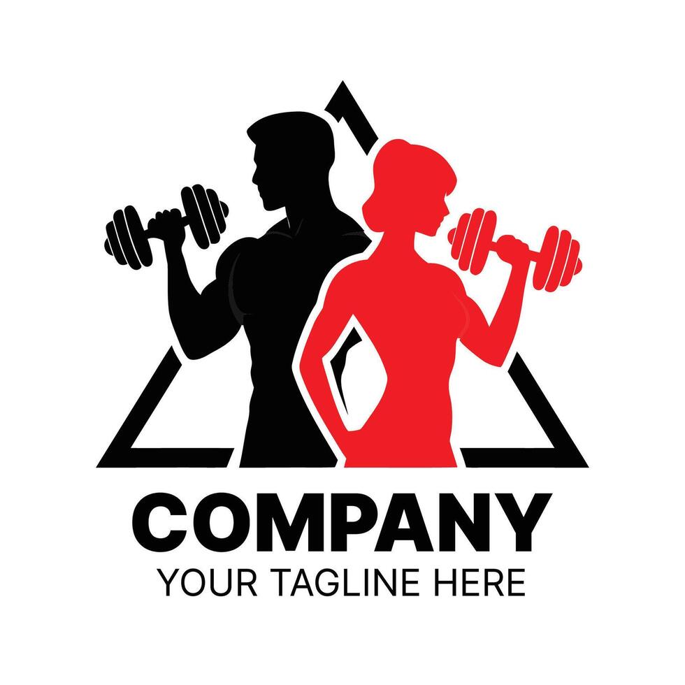 Fitness Logo Featuring a Man and Woman Lifting Weights, Gym logo design template with silhouettes of bodybuilders vector