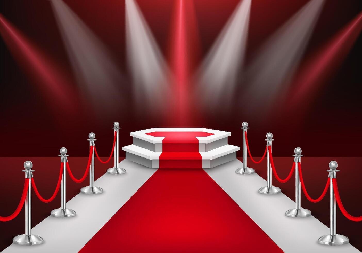 Red Carpet Leading to Stage with Spotlights vector