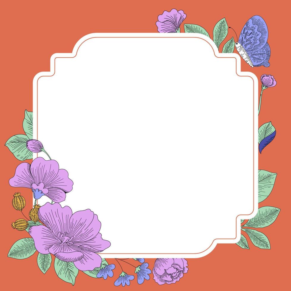 Decorative Floral Frame with Butterfly vector