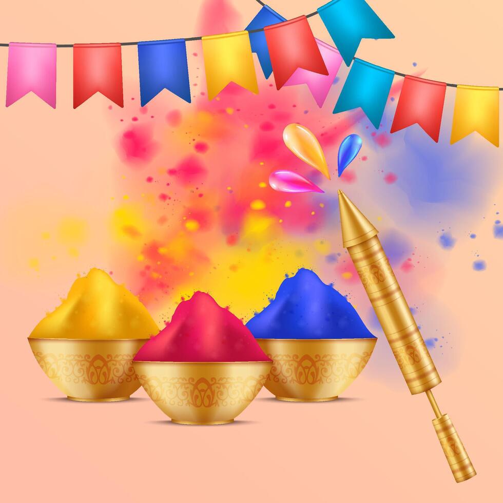 Holi Festival Celebration with Colorful Powders and Pichkari vector