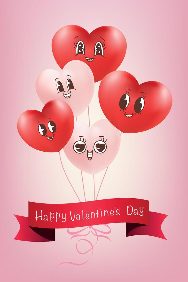 Heart shaped balloons. Red and pink heart balloons for Valentine's Day greeting card, banner, birthday, web design, packaging and invitations. vector