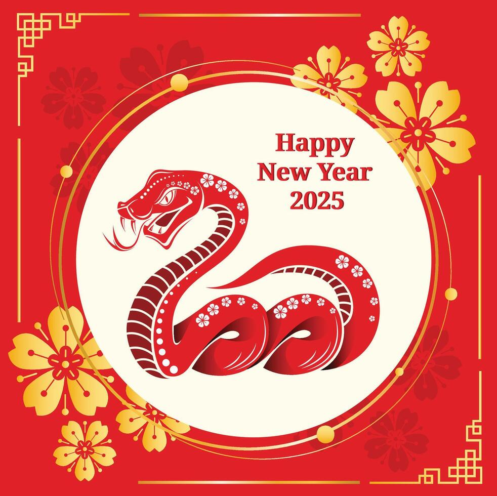 Snake Pattern Combined with Peach Blossoms vector