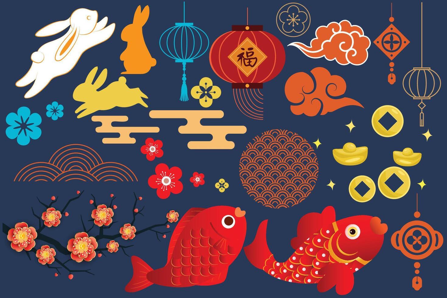 Cute Chinese Holiday Element Set vector