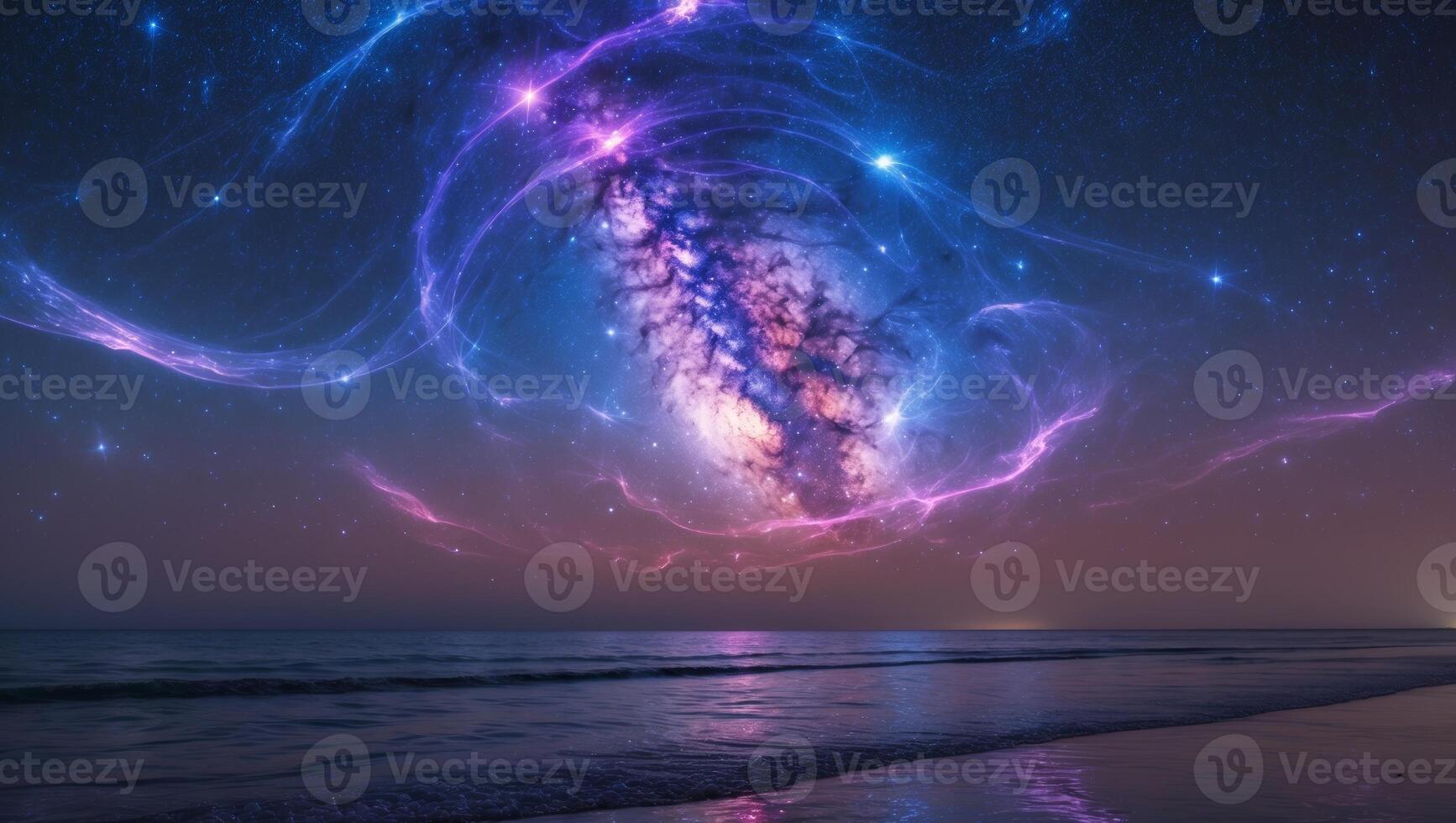 Celestial Geometry in a Mystical Night Sky Over Serene Waters photo