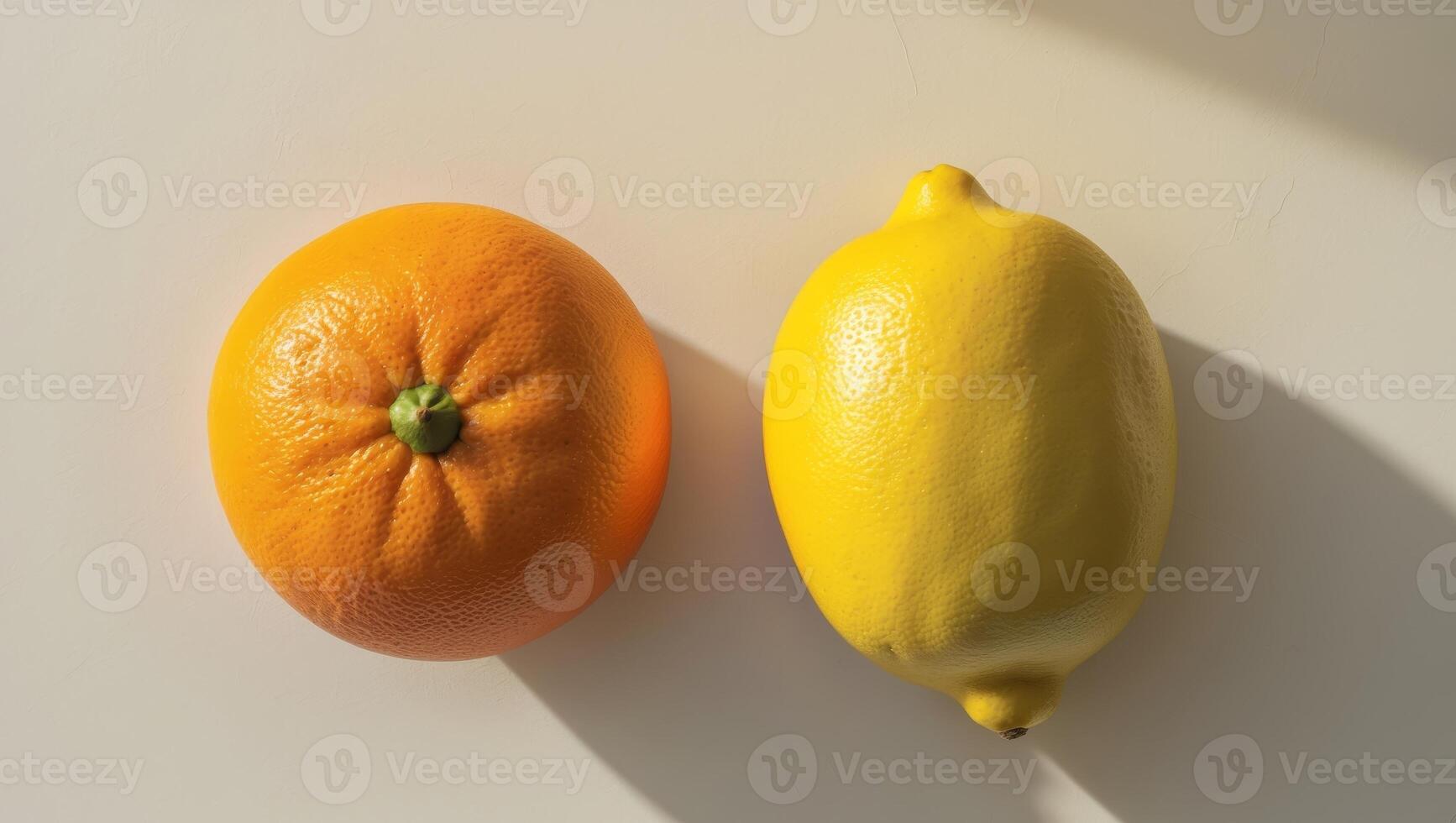 Citrus Fruits Still Life with Tangerine and Lemon on a Neutral Background.Citrus Fruits Still Life with Tangerine and Lemon on a Neutral Background. photo