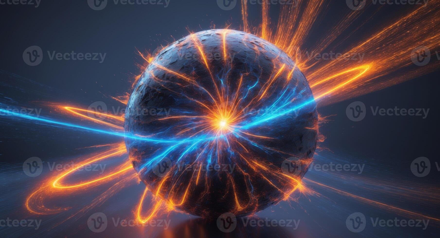 Dynamic energy sphere abstract art digital creation dark background vibrant colors motion concept photo
