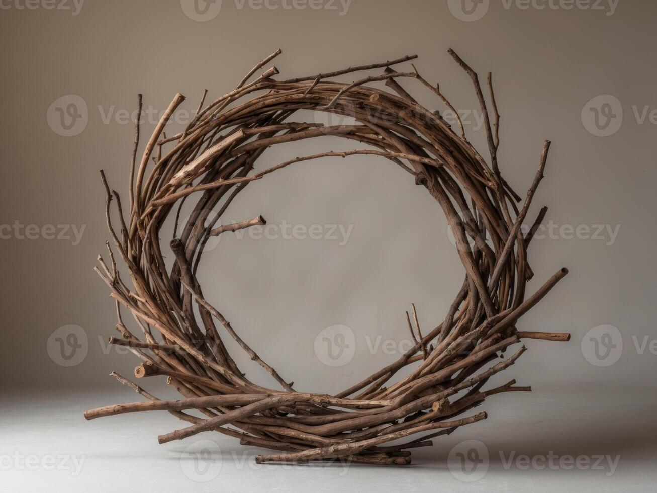 Rustic Brown Wooden Twigs Circle Natural Craft Decor photo
