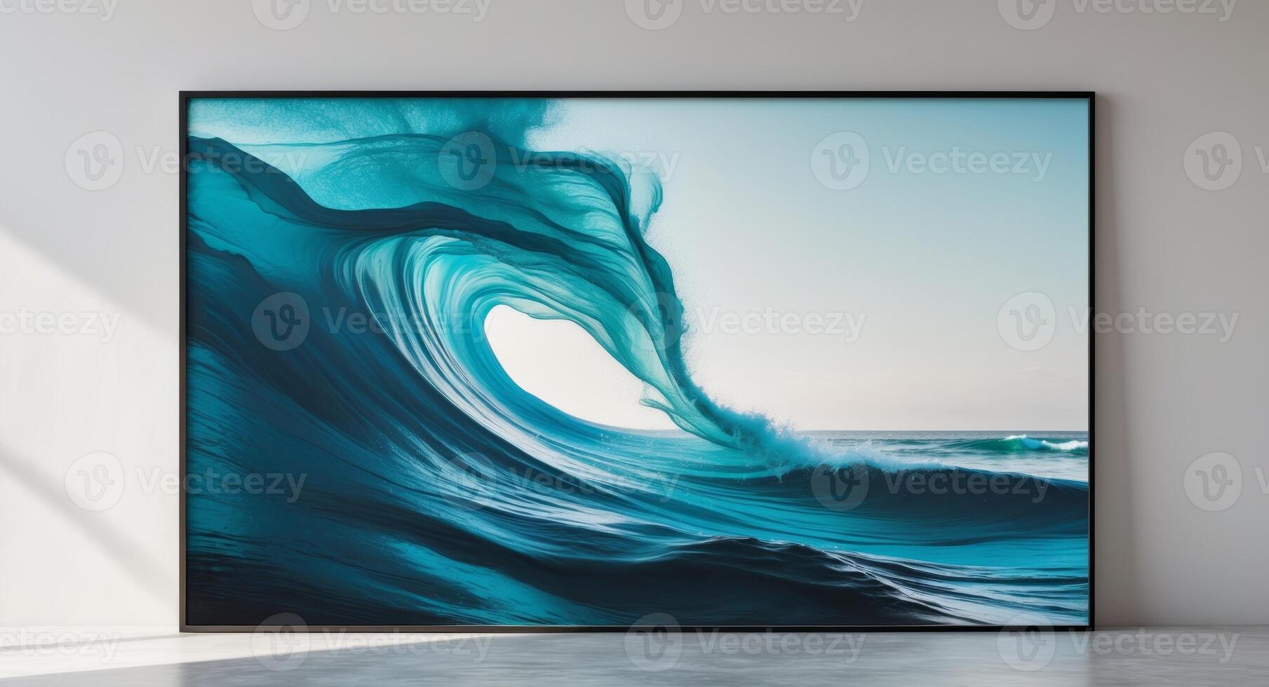 Flowing blue abstract artwork captures the essence of ocean waves and serene landscapes in vibrant hues. photo