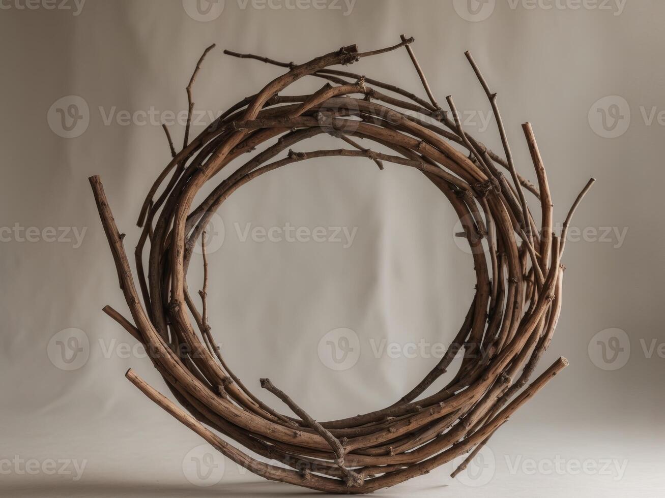 Rustic Brown Wooden Twigs Circle Natural Craft Decor. photo