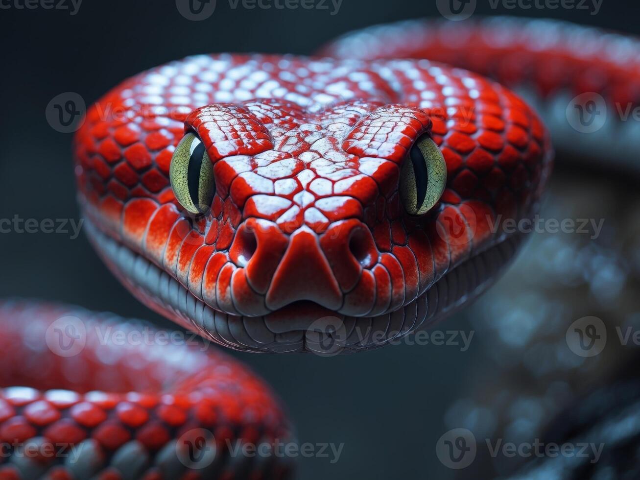 Red snake staring with intense look on dark background photo