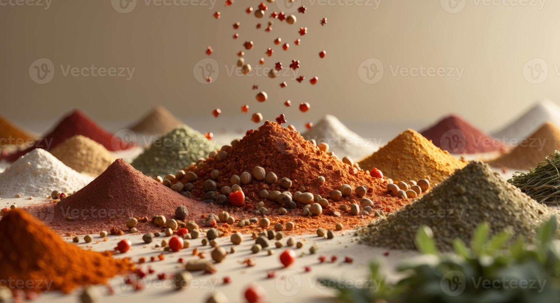 Spices scattered like stars create a magical culinary landscape full of flavors and aromas photo