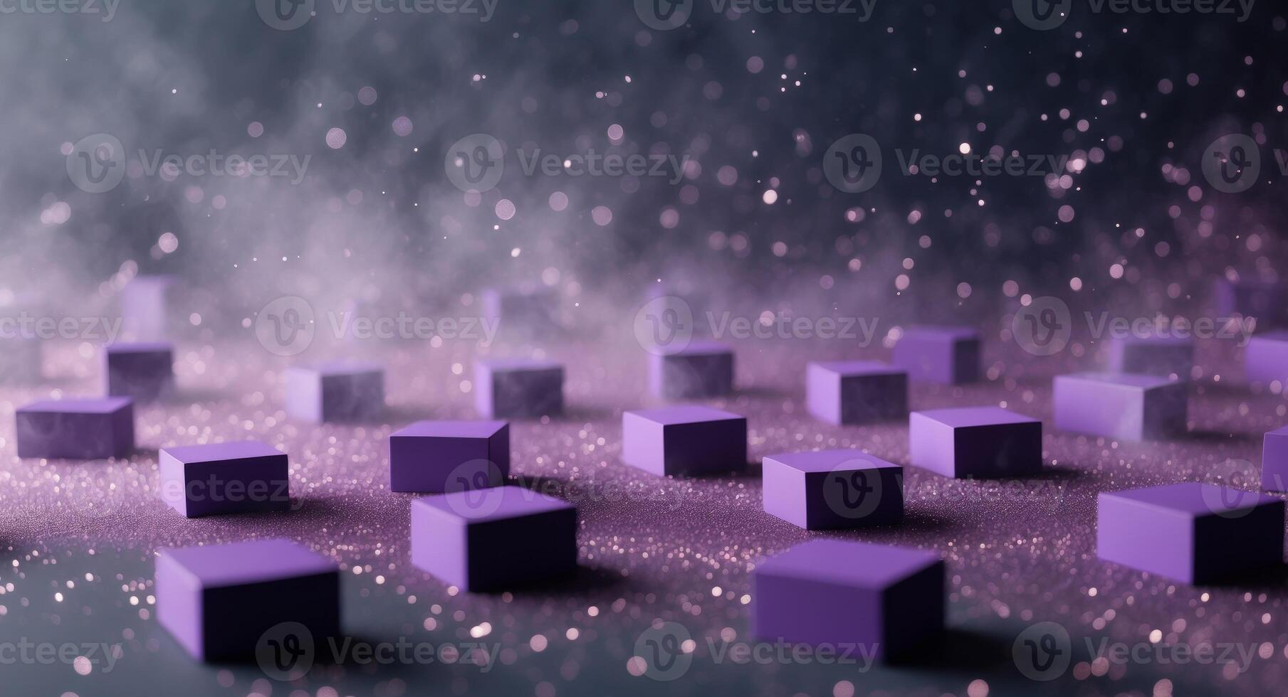 Purple squares and sparkles on dark background. photo