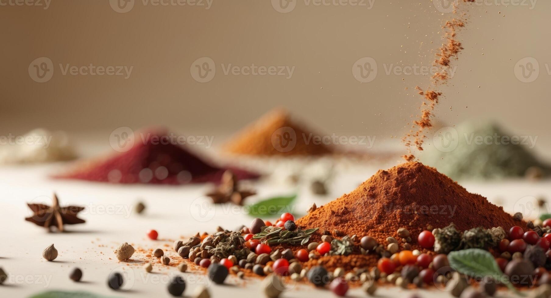 Spices scattered like stars create a magical culinary landscape full of flavors and aromas. photo