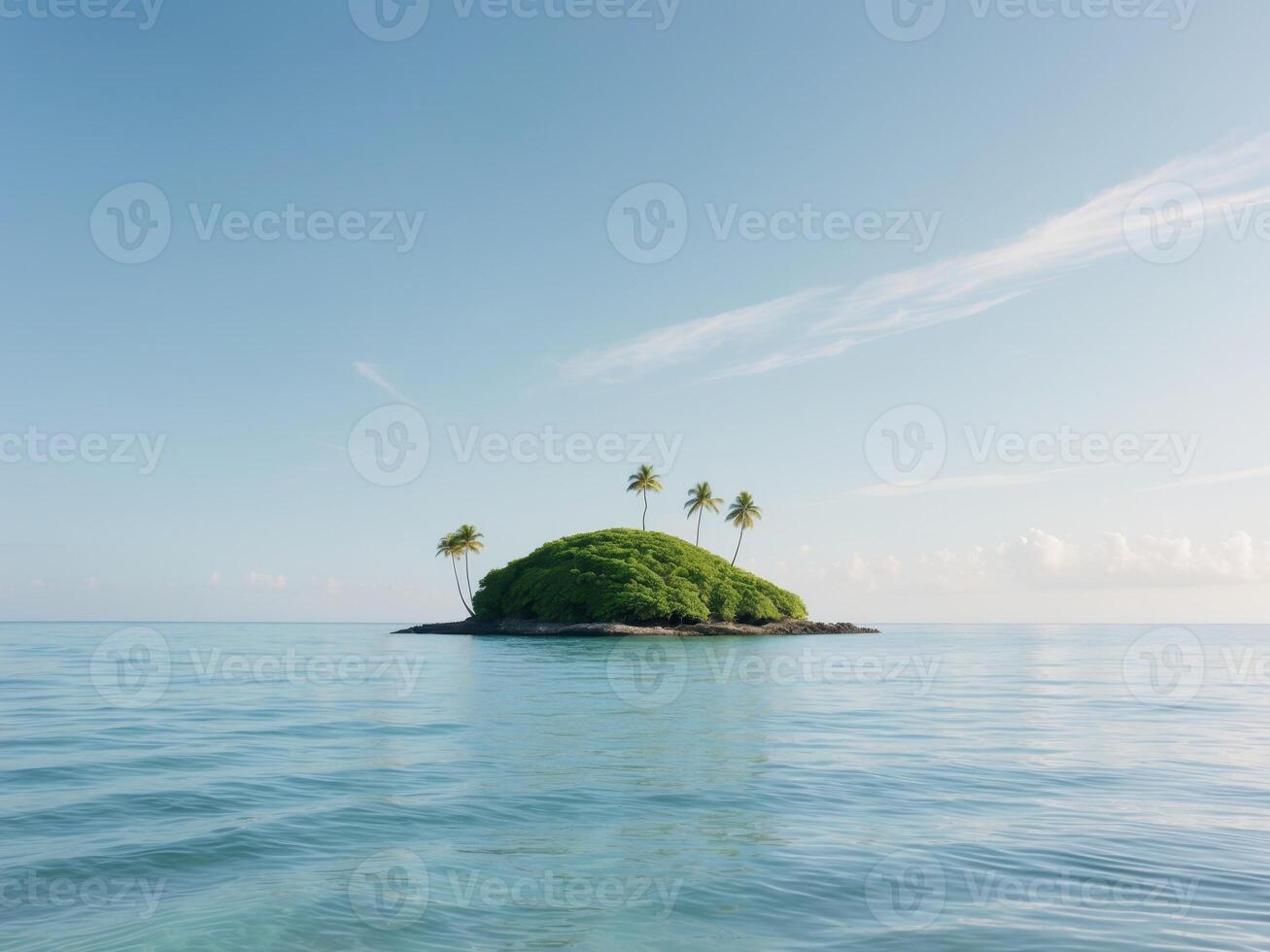 A blue ocean with a small island in the middle. photo