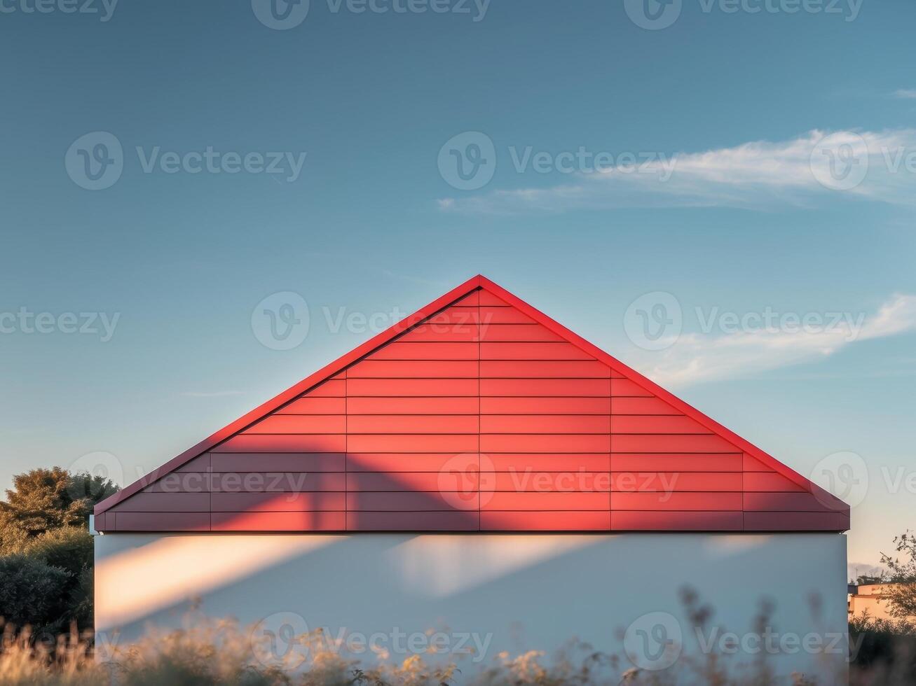 a modern house with a large red triangular roof photo