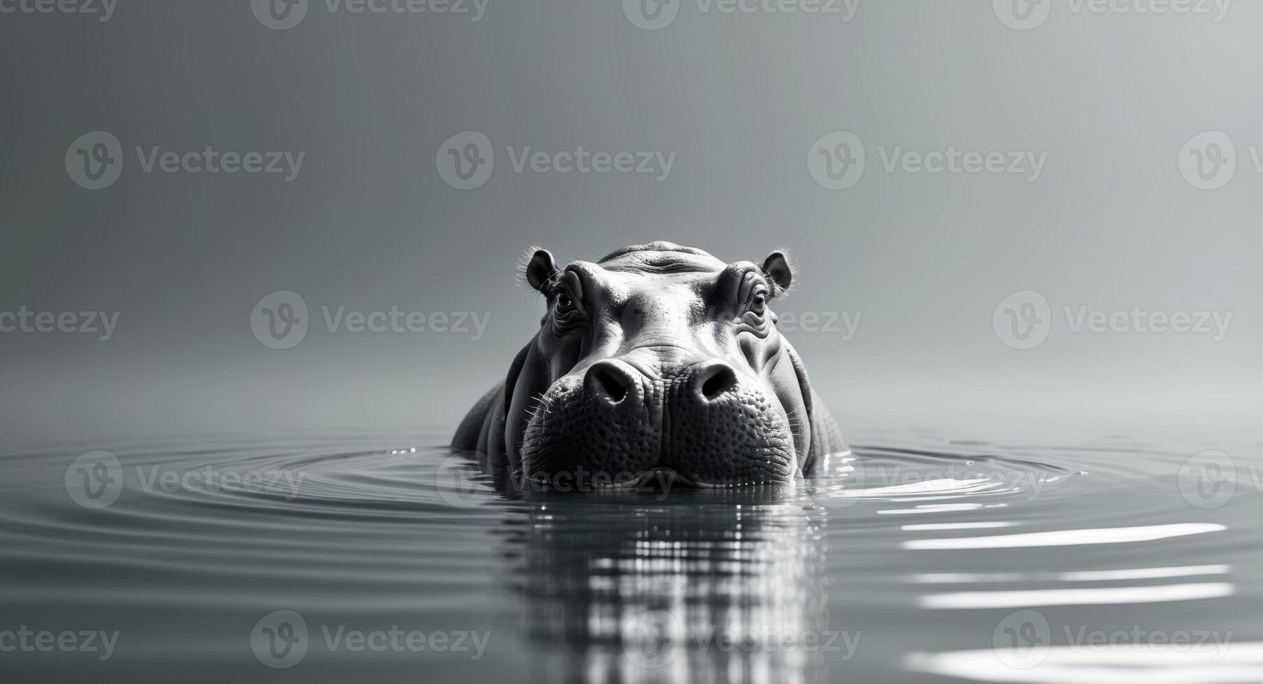 Hippopotamus Submerged In Water Tranquil Scene. photo