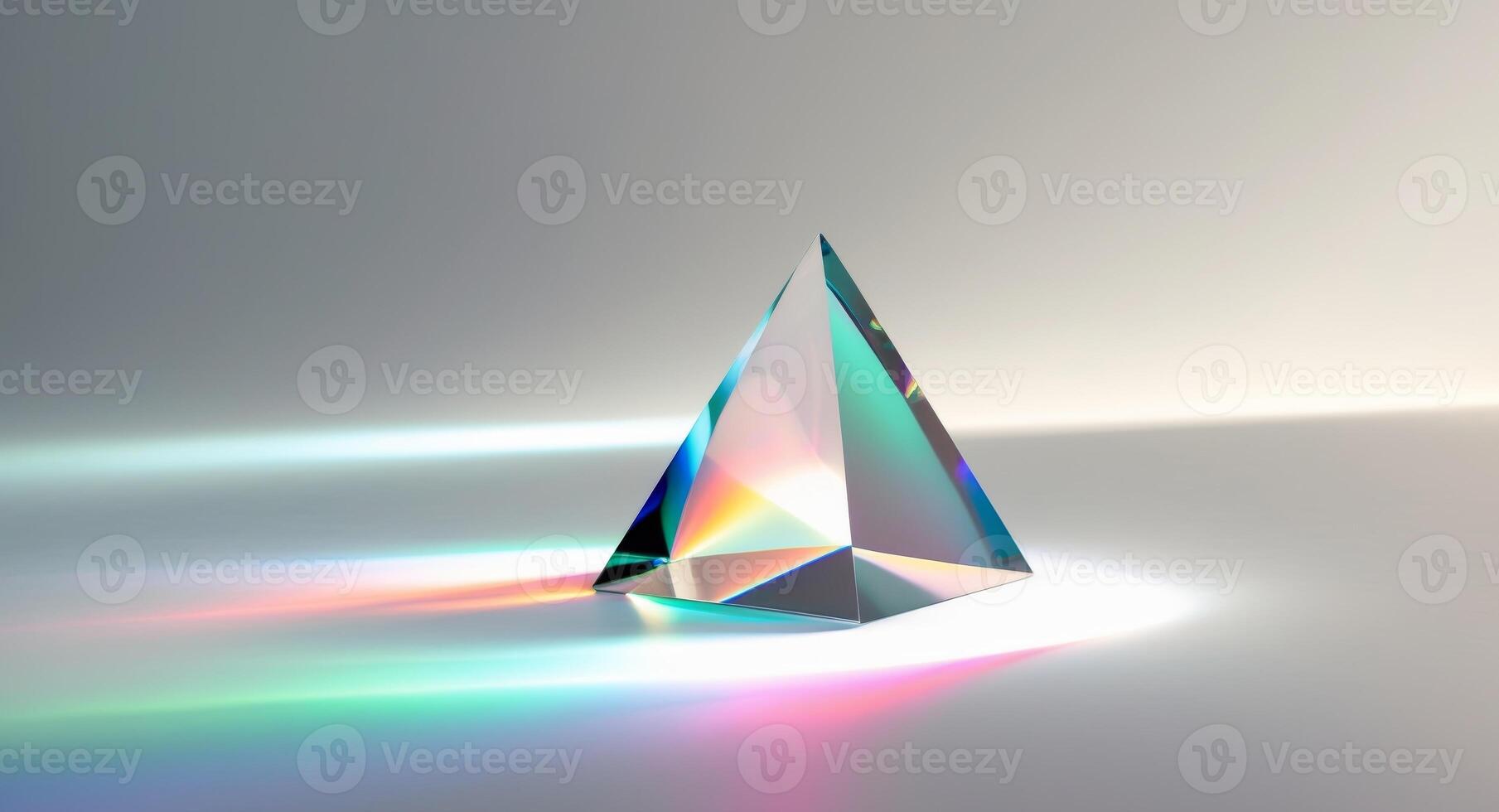 triangle crystal prism refraction light on floor gradient illuminated. photo