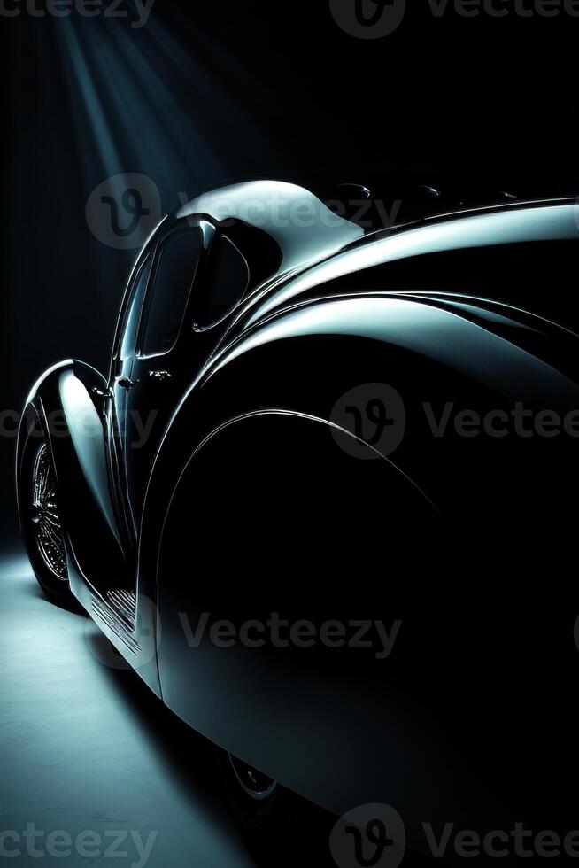 Vintage Luxury Car in Dramatic Lighting Showcasing Sleek Curves and Classic Design photo