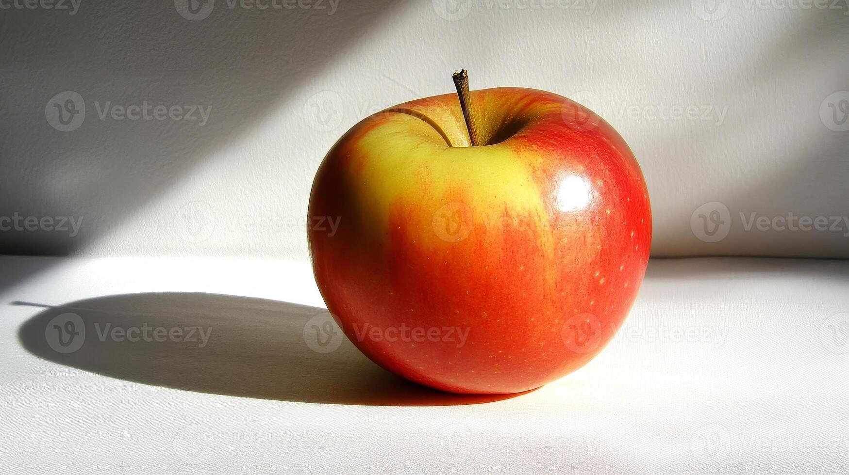 A red and green apple on a white surface photo