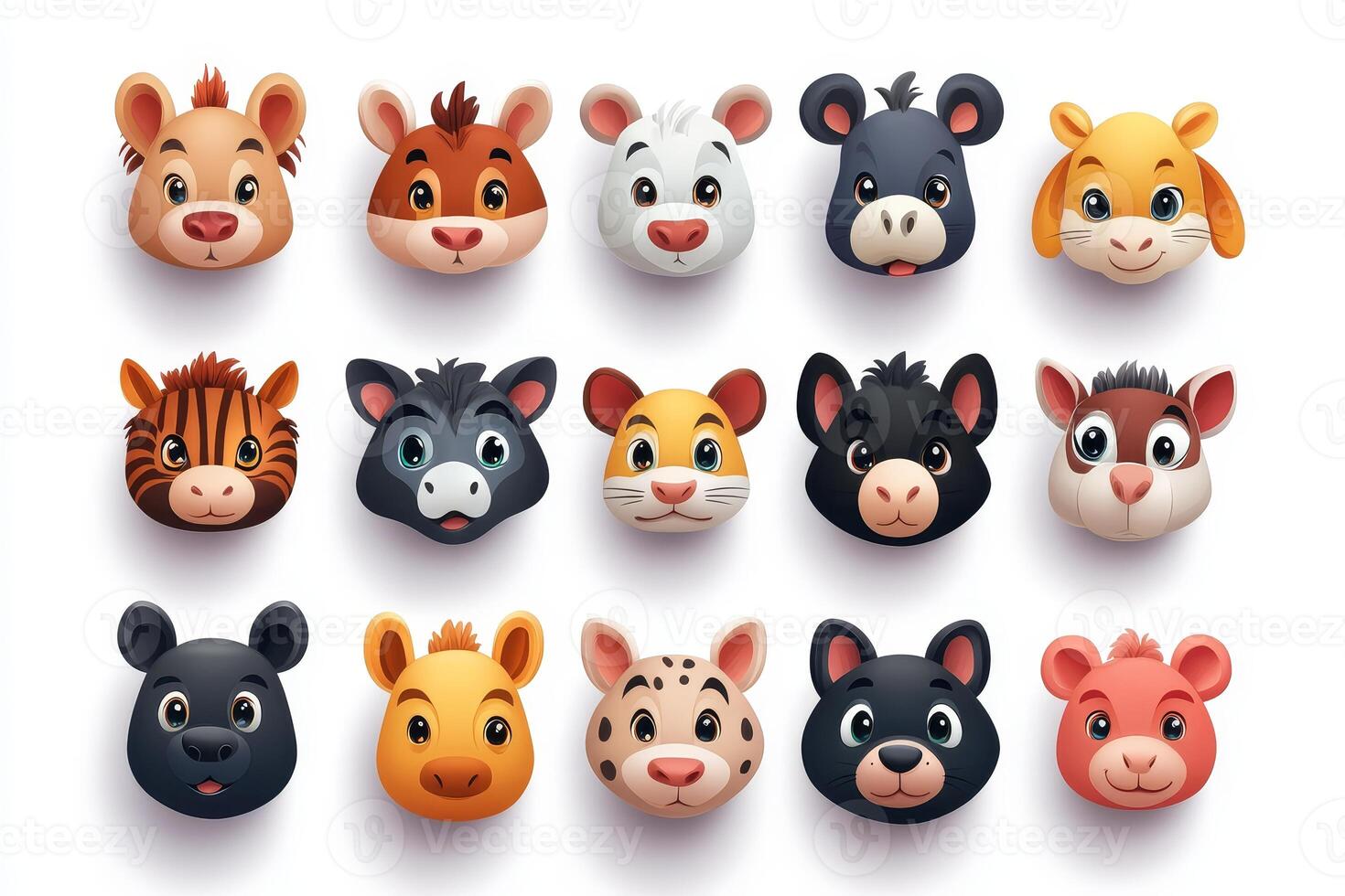 A collection of animal faces with the head of a bear in the middle photo
