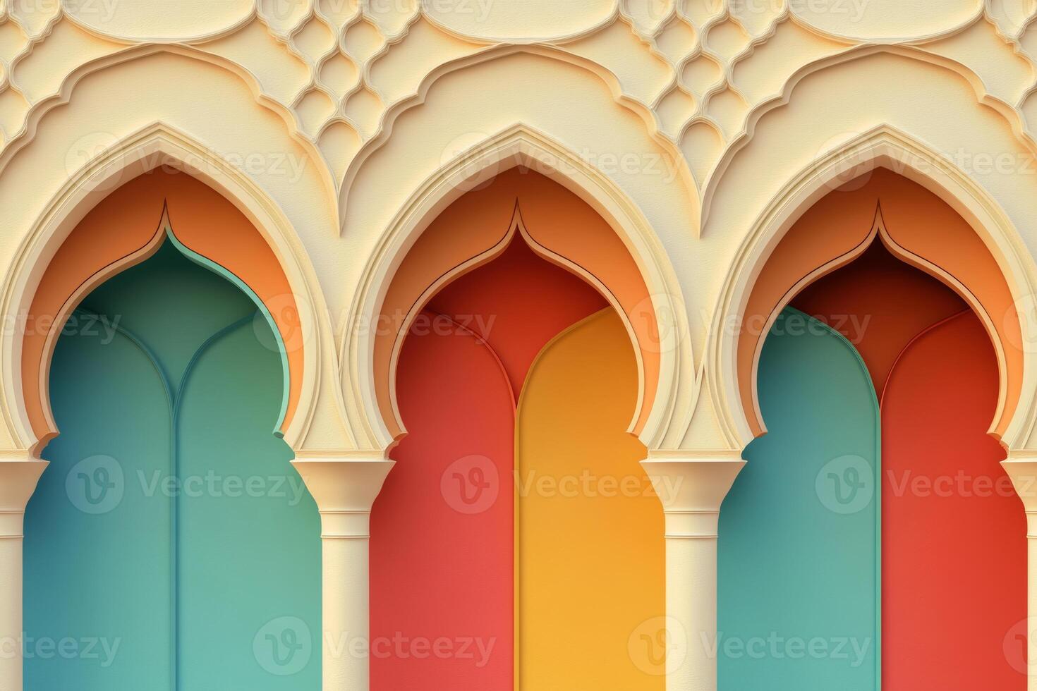 A mosque with arches in different colors photo