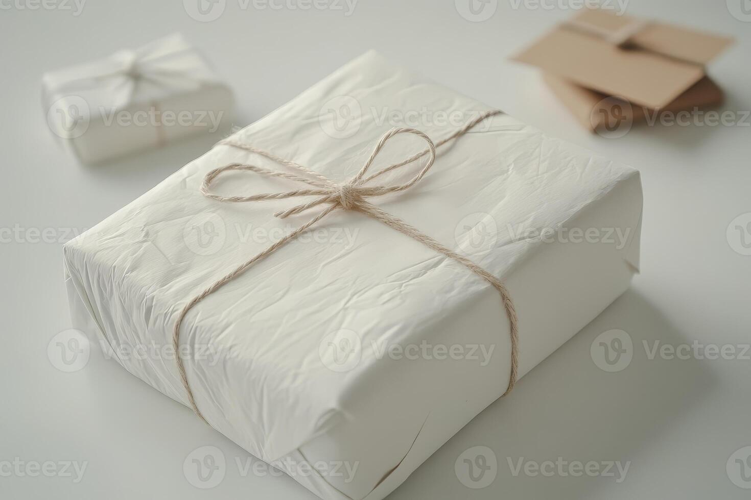 A white box with a bow on it photo