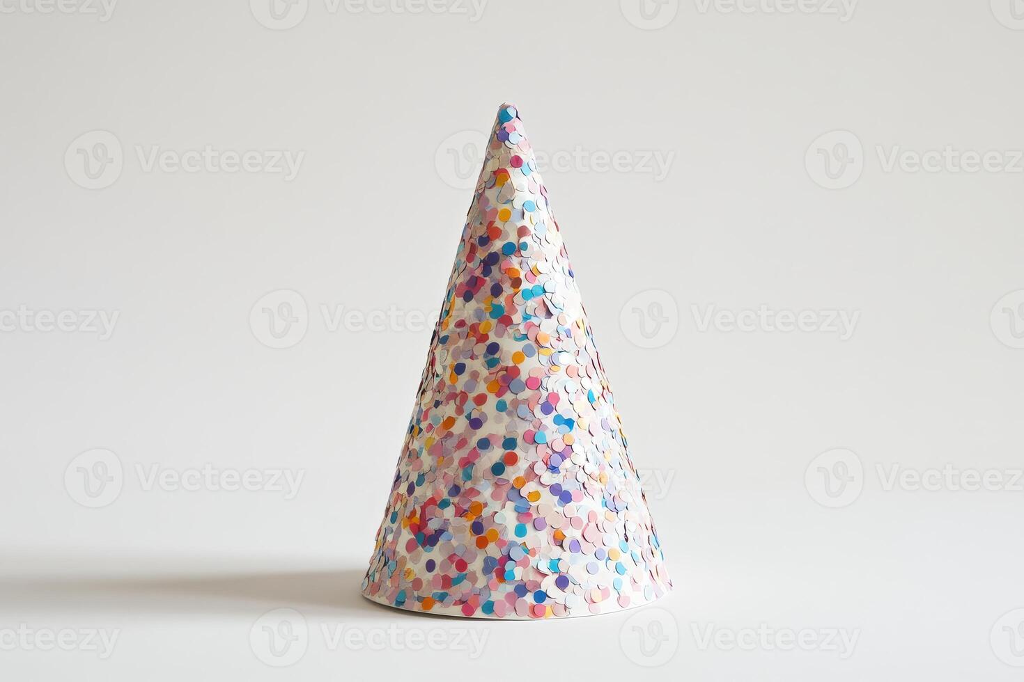 Colorful Party Hat with Confetti Pattern on Minimalist Background photo