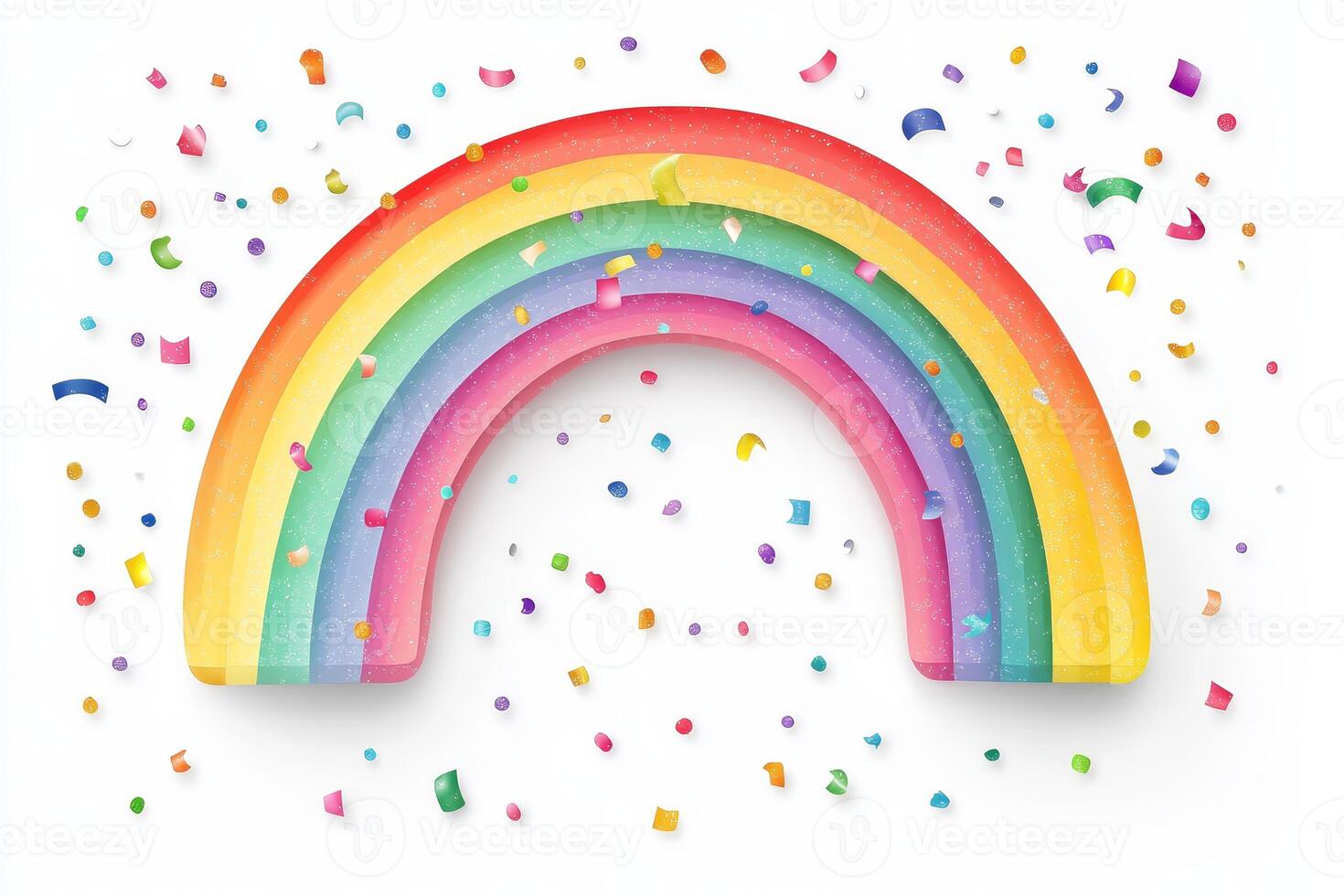 Colorful Rainbow with Confetti on White Background Celebrating Joy and Diversity photo