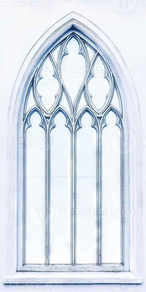 A window with a blue frame and white trim photo