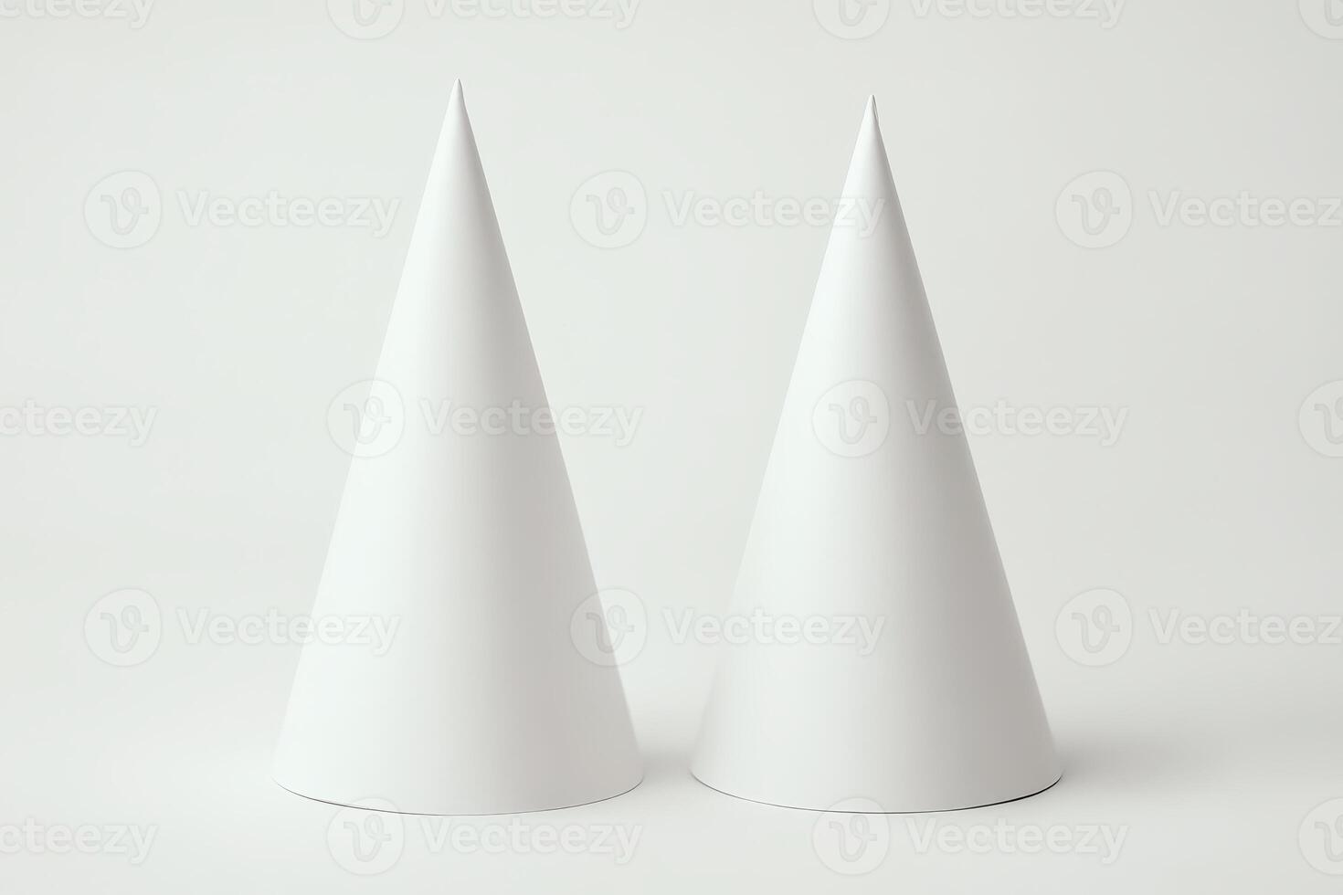 Minimalist White Cones on Neutral Background Highlighting Geometric Shapes photo