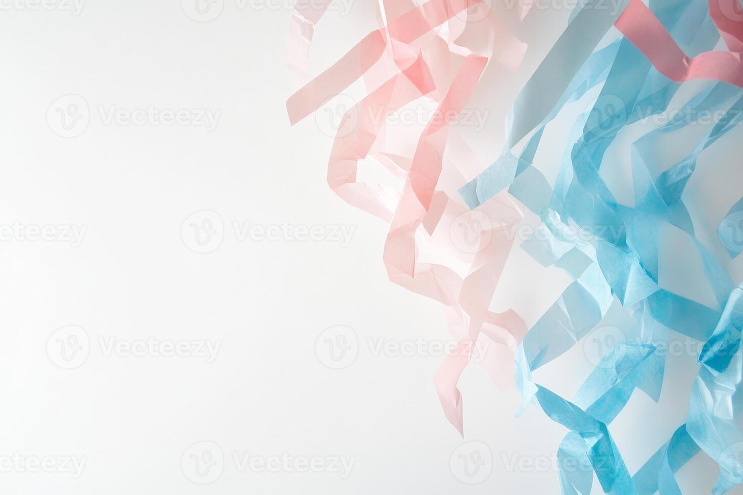 Colorful Pastel Ribbons on White Background Creating a Festive and Cheerful Atmosphere photo
