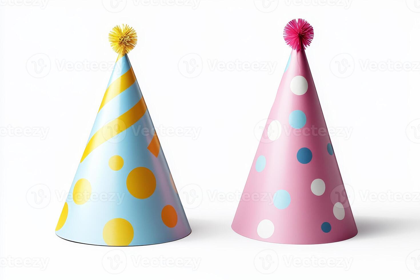 Colorful Party Hats with Polka Dots and Stripes on White Background photo