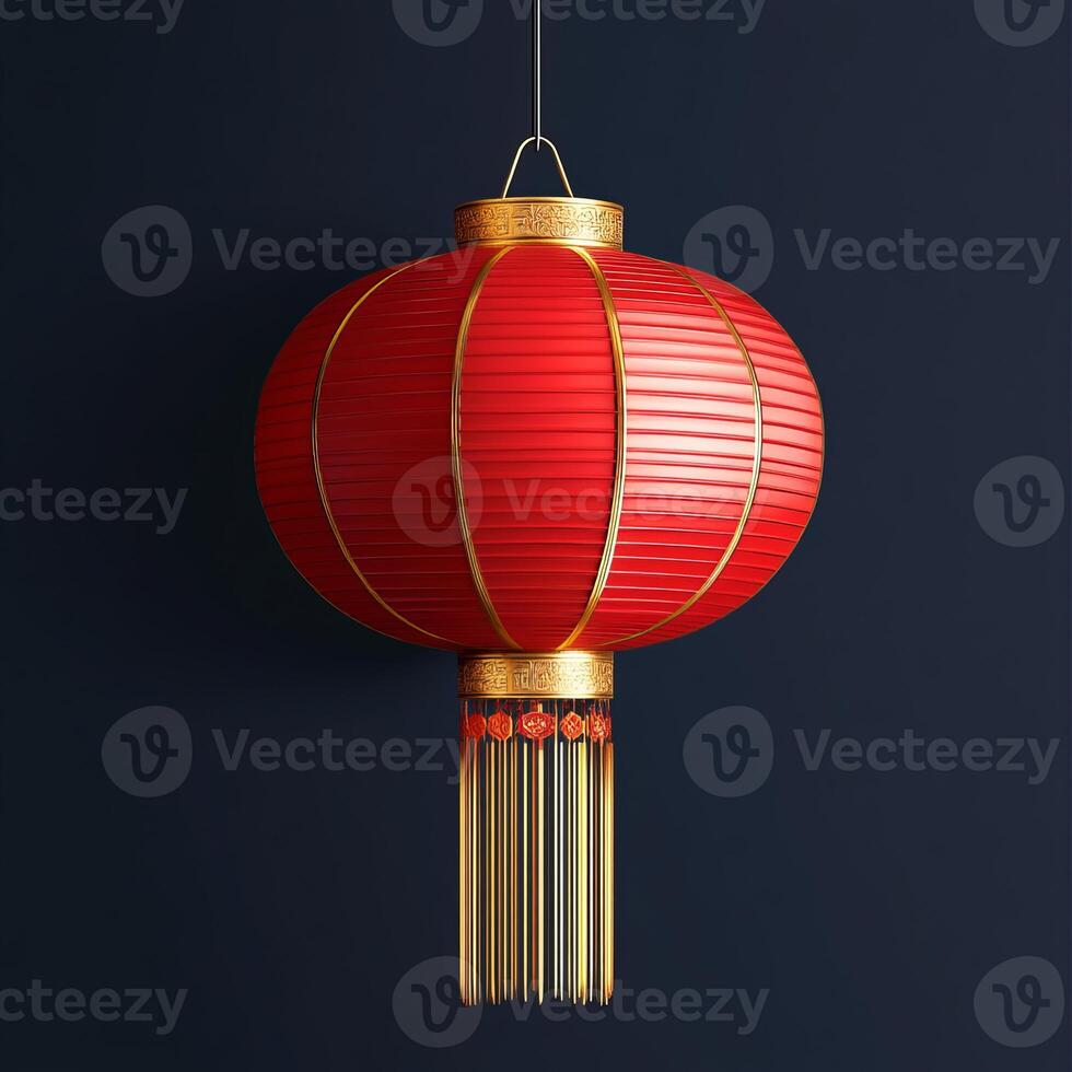 Elegant Red Chinese Lantern with Gold Accents Against a Dark Background photo