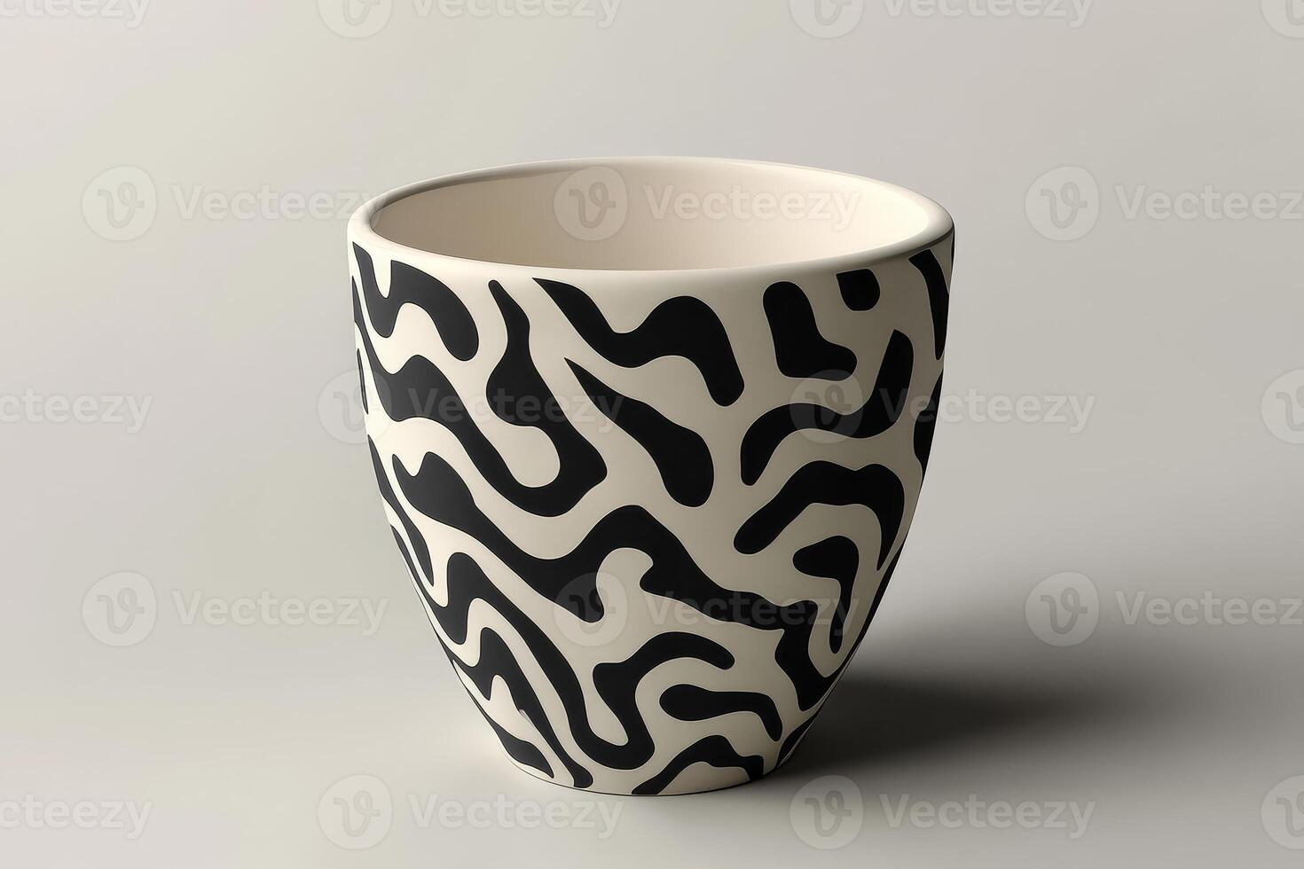 Modern Ceramic Pot with Black and White Abstract Pattern photo