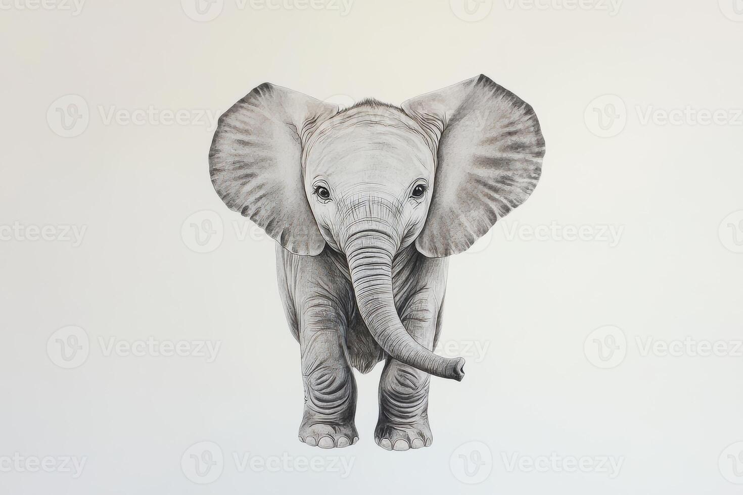 Adorable Baby Elephant Illustration with Detailed Sketch on White Background photo