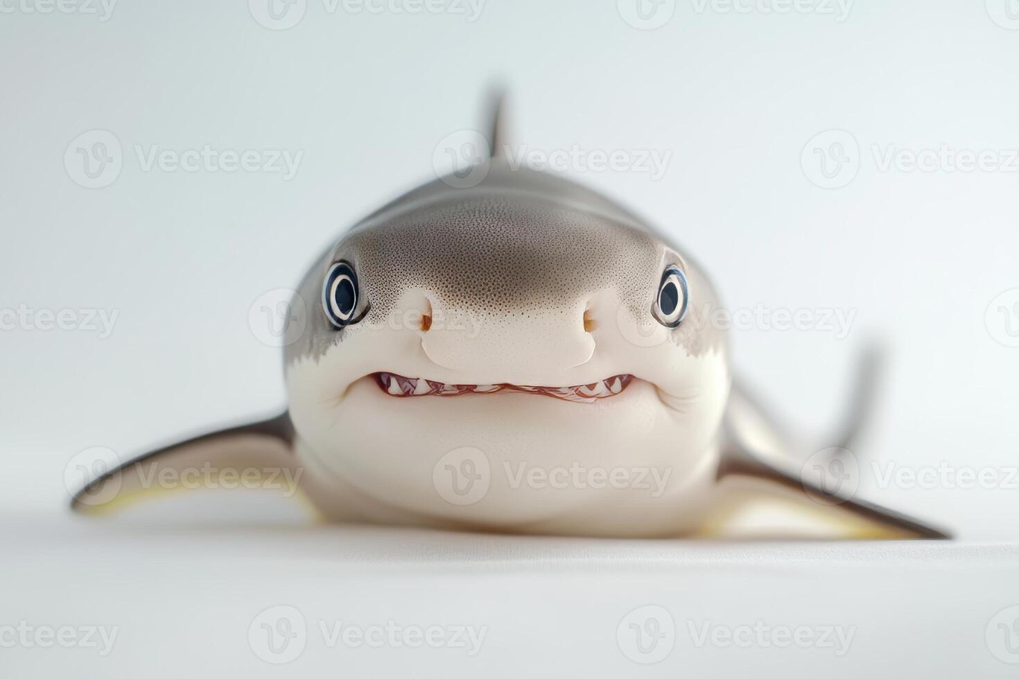 A baby shark is smiling and has its mouth open photo