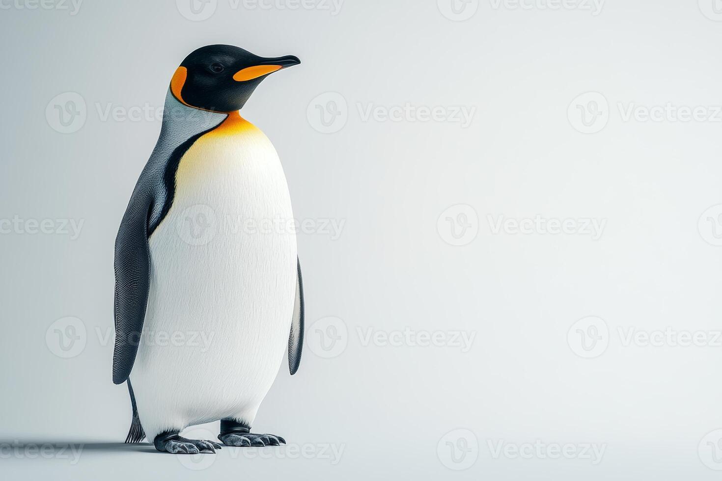 Majestic Emperor Penguin Standing Against a Minimalist Background in a Studio Setting photo
